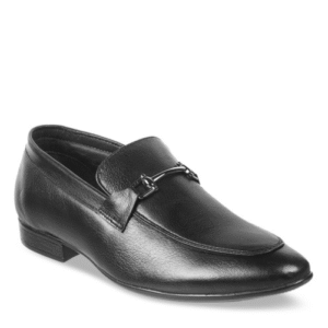 Men Black Solid Leather Formal Slip-Ons